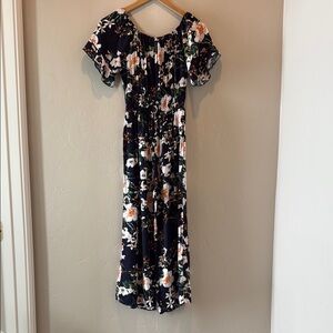 Floral Navy Blue Jumpsuit Romper Size M